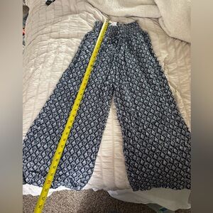 Hollister Navy and White Patterned Wide-Leg Pants